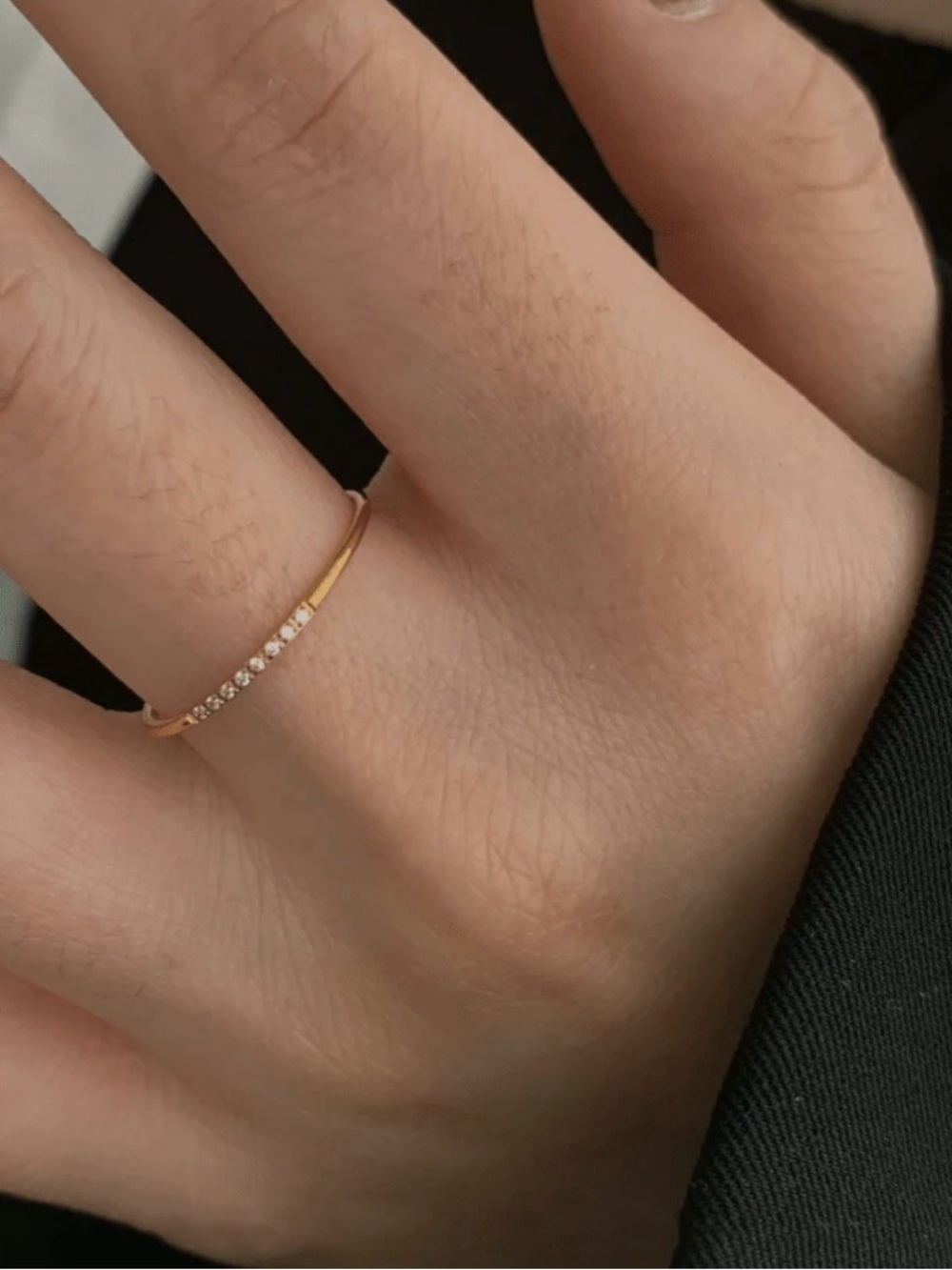 Delicate Gold Pavé Band Ring - Women Jewelry